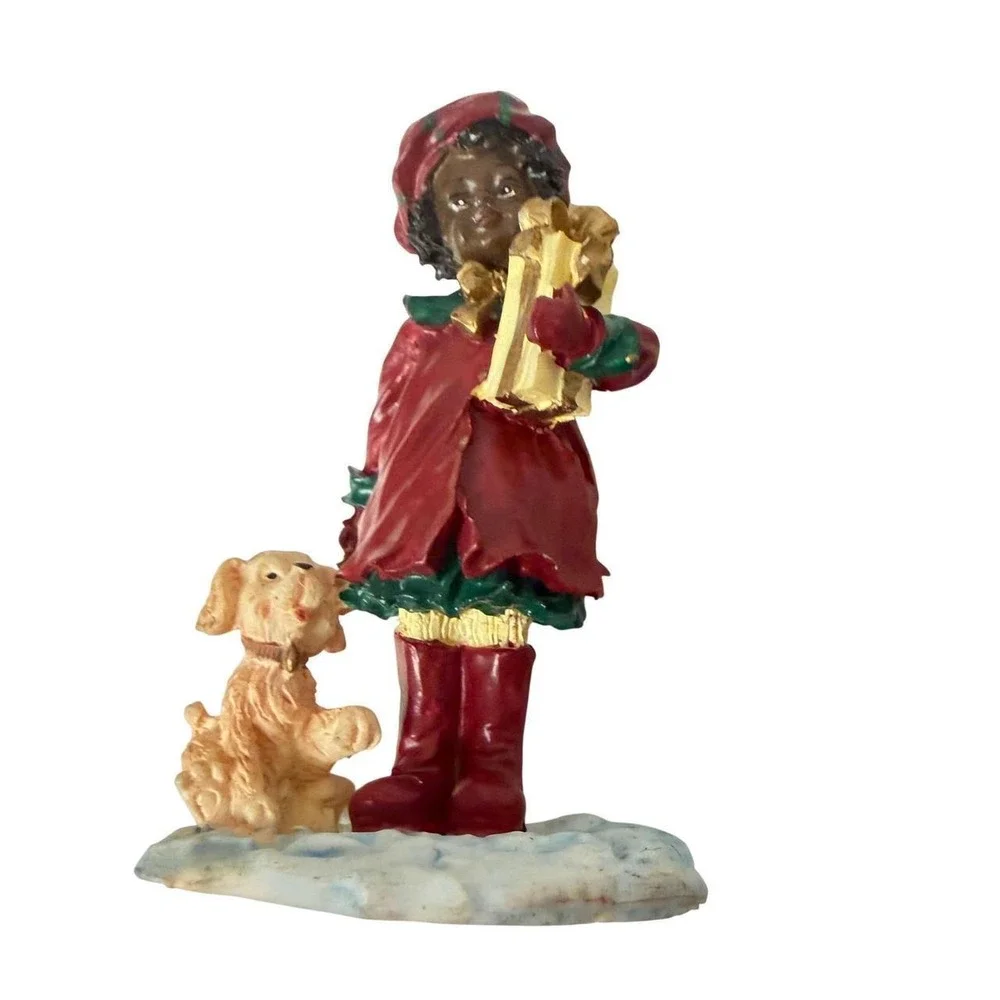 Unbranded Christmas Girl Figurine Holiday Decor Small Red Green Gold Gift Dog